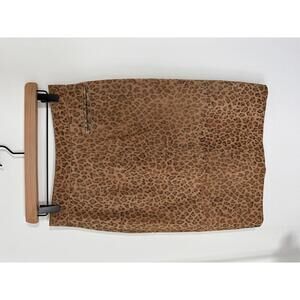 Whistles Leopard Print Suede Pencil Skirt US 6 Tan Brown Lined
